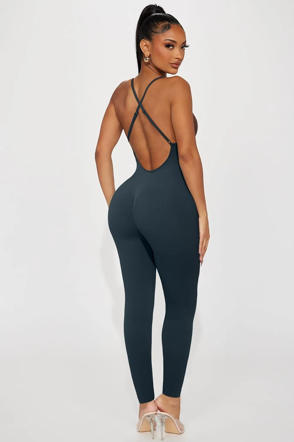 MOOSLOVER Women Strappy Backless One Piece Jumpsuits Tummy Control Padded Workout Rompers