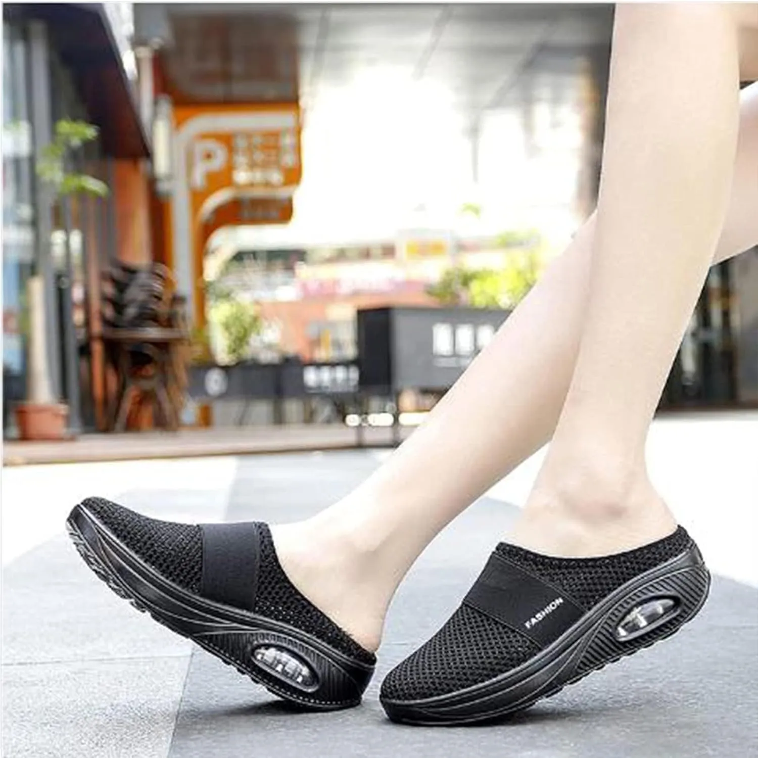 Mules for Women Mesh Breathable Air Cushion Platform Sandals Orthopedic Diabetic Shoes Closed Toe Backless Walking Sneakers Sandal Beach Vacation Outdoor Slippers