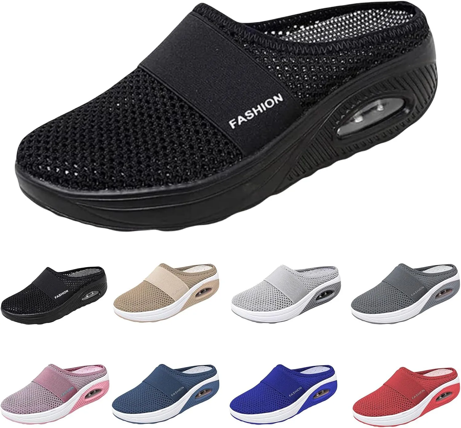 Mules for Women Mesh Breathable Air Cushion Platform Sandals Orthopedic Diabetic Shoes Closed Toe Backless Walking Sneakers Sandal Beach Vacation Outdoor Slippers