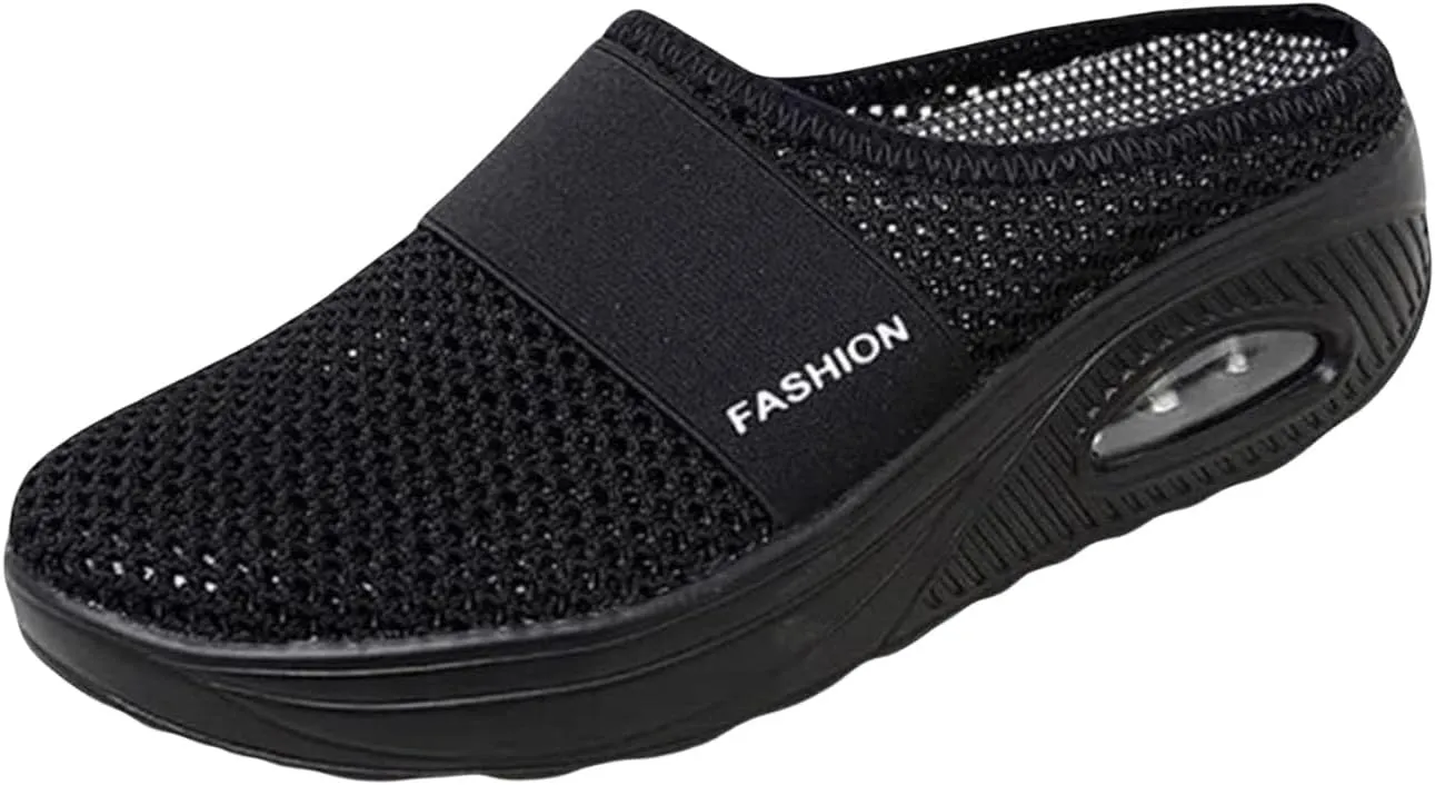 Mules for Women Mesh Breathable Air Cushion Platform Sandals Orthopedic Diabetic Shoes Closed Toe Backless Walking Sneakers Sandal Beach Vacation Outdoor Slippers