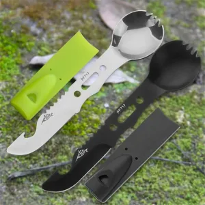Multifunctional Stainless Steel Camping Knife and Spork (Spoon and Fork)
