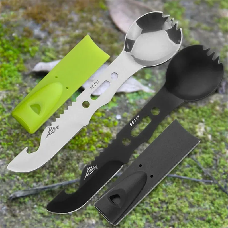 Multifunctional Stainless Steel Camping Knife and Spork (Spoon and Fork)