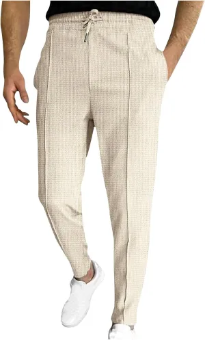 Muscularfit Work Pants for Men 2023 Casual Flat Front Drawstring Elastic Waist Straight Legs Solid Waffle Office Trousers