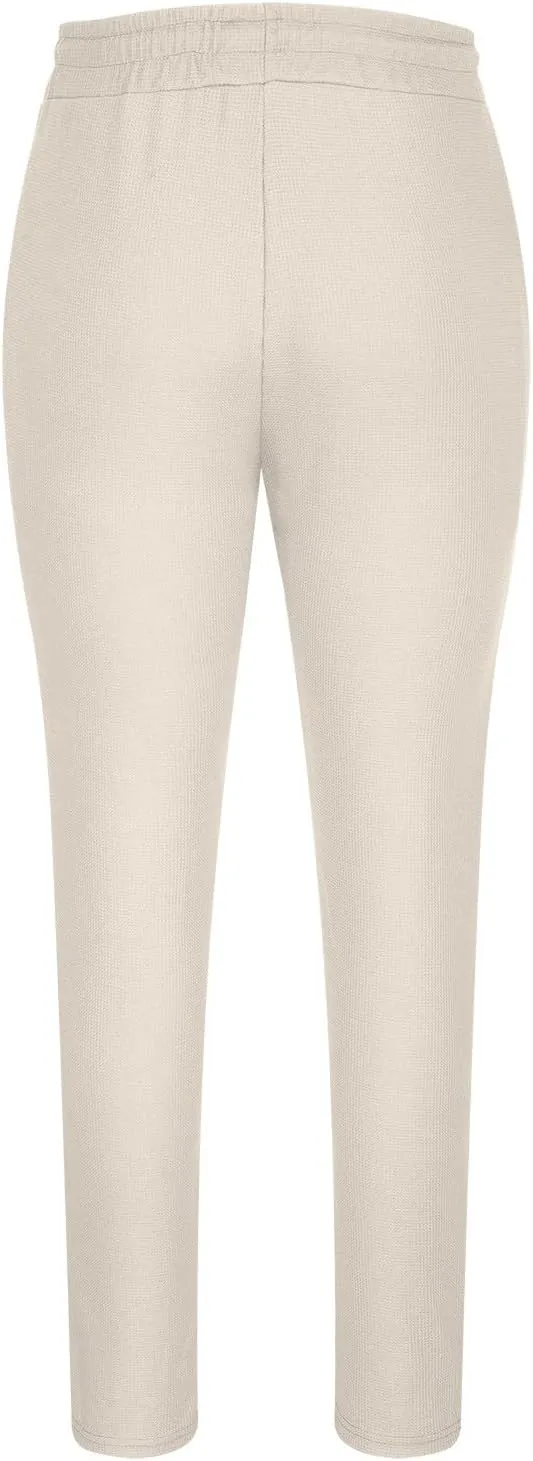 Muscularfit Work Pants for Men 2023 Casual Flat Front Drawstring Elastic Waist Straight Legs Solid Waffle Office Trousers