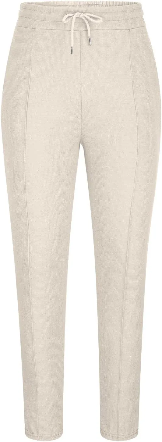 Muscularfit Work Pants for Men 2023 Casual Flat Front Drawstring Elastic Waist Straight Legs Solid Waffle Office Trousers