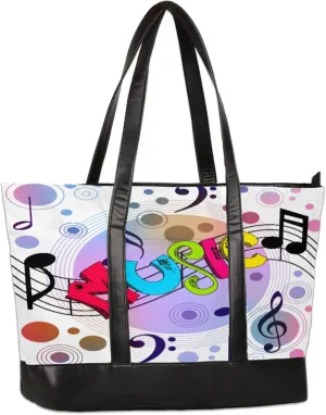 Musical Notes Laptop Tote Bag for Women Lightweight Work Purse with Multiple Compartments Fits 13-15.6 Inch Laptop Tablet Shoulder Bag for Office Travel Daily Use