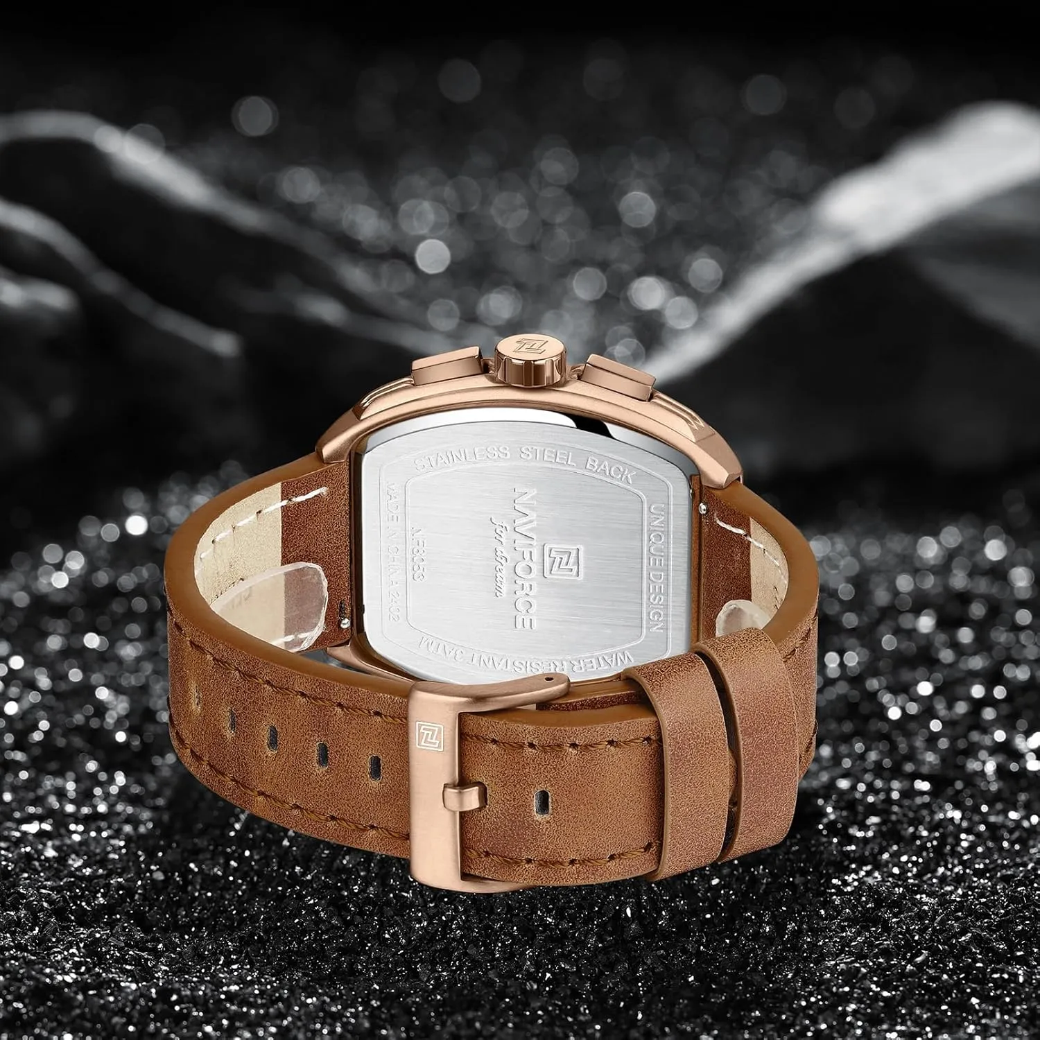 NAVIFORCE Square Watches for Men Brown Leather Chronograph Fashion Business Watch Luminous Waterproof Casual Wrist Watches (Gery) (Gery)