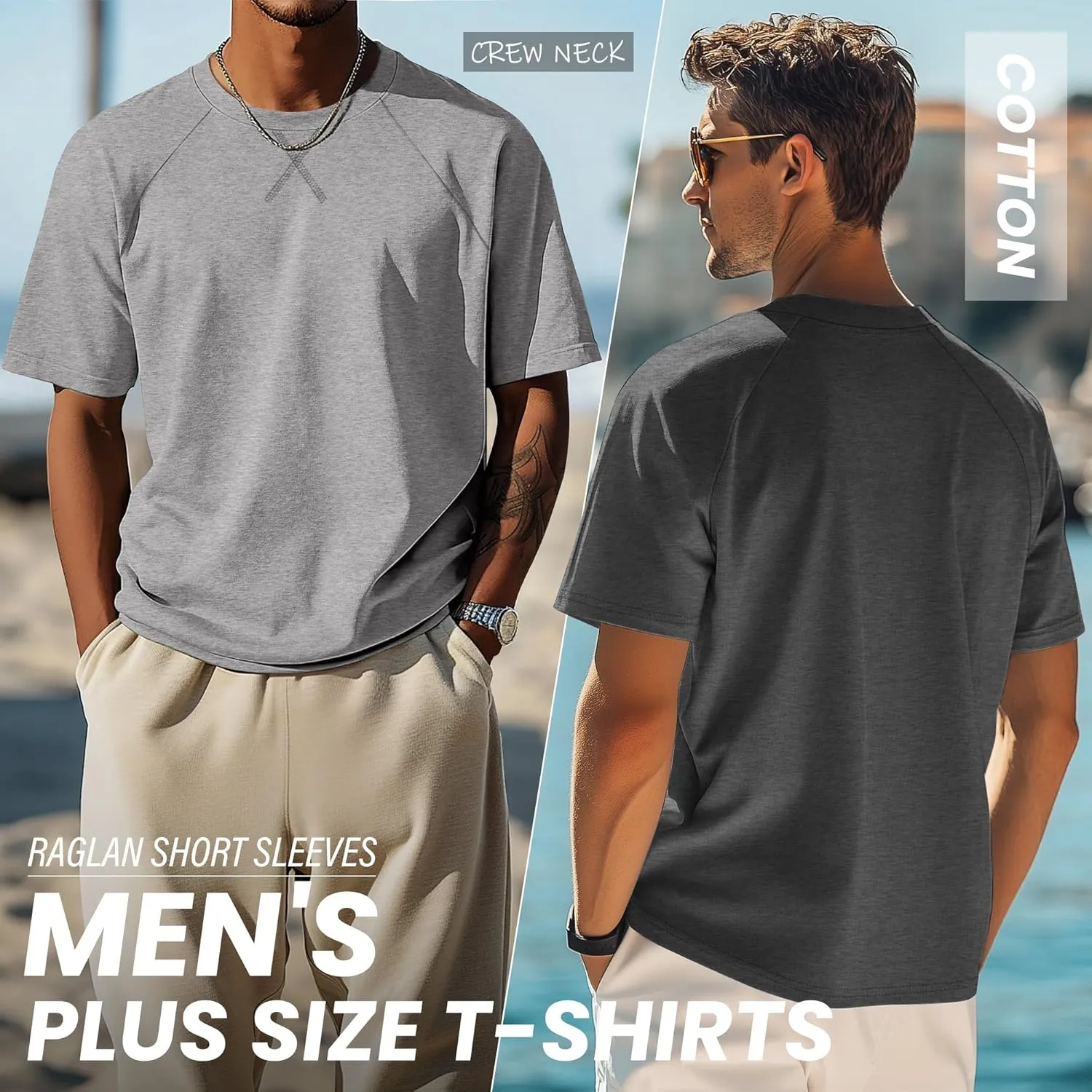 Neer 3 Pack Men's Big and Tall Short Sleeve Shirts Cotton Summer Crew Neck Embroidery Loose Fit Tops Casual Basic Tees