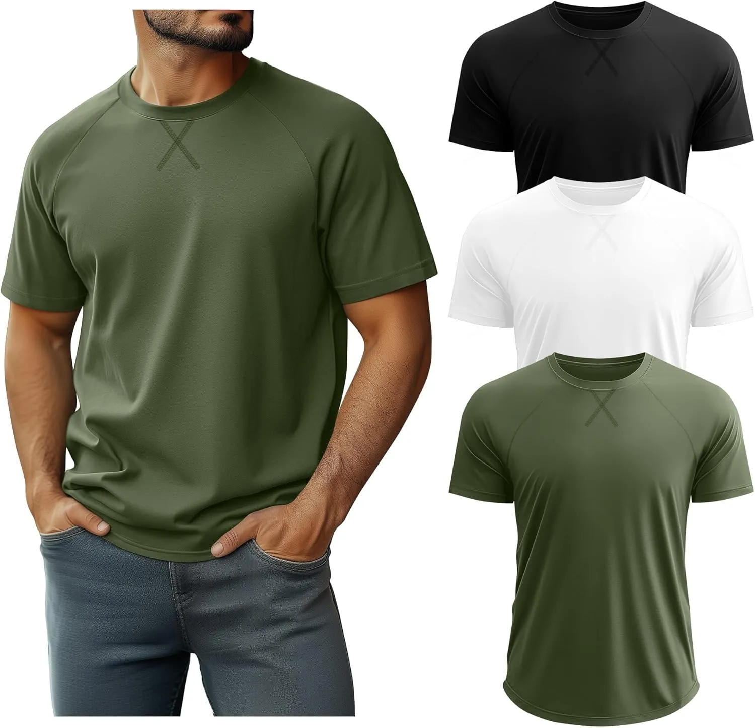 Neer 3 Pack Men's Big and Tall Short Sleeve Shirts Cotton Summer Crew Neck Embroidery Loose Fit Tops Casual Basic Tees