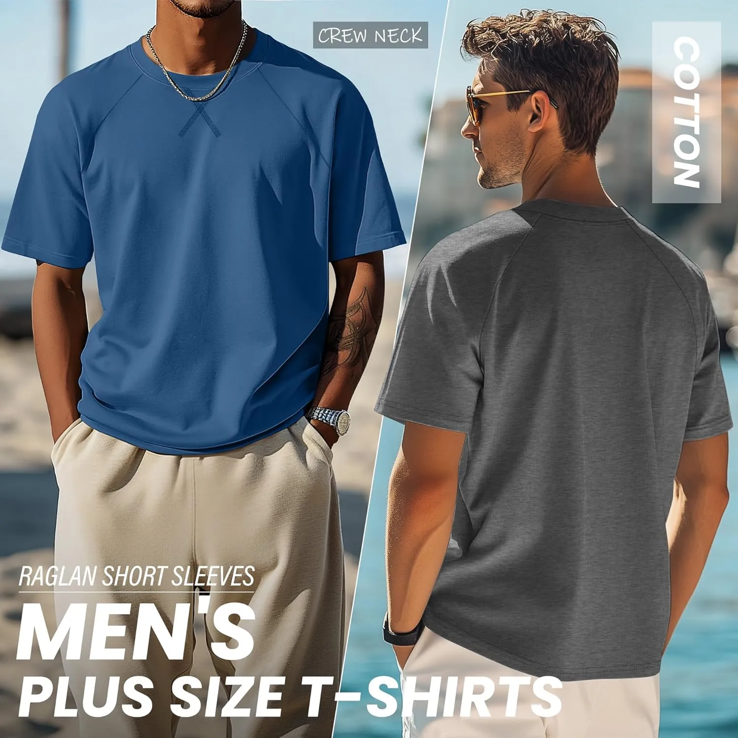 Neer 3 Pack Men's Big and Tall Short Sleeve Shirts Cotton Summer Crew Neck Embroidery Loose Fit Tops Casual Basic Tees