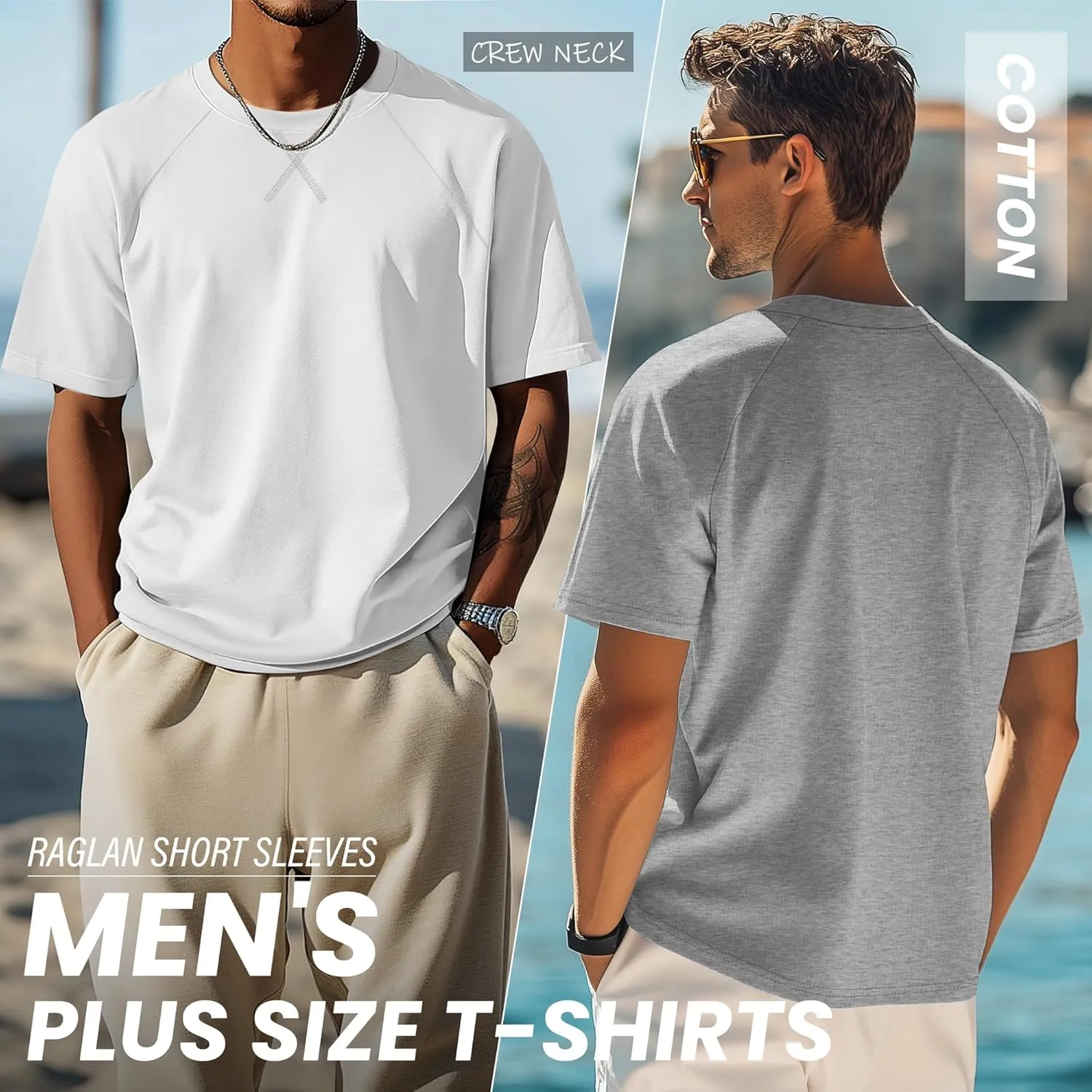 Neer 3 Pack Men's Big and Tall Short Sleeve Shirts Cotton Summer Crew Neck Embroidery Loose Fit Tops Casual Basic Tees
