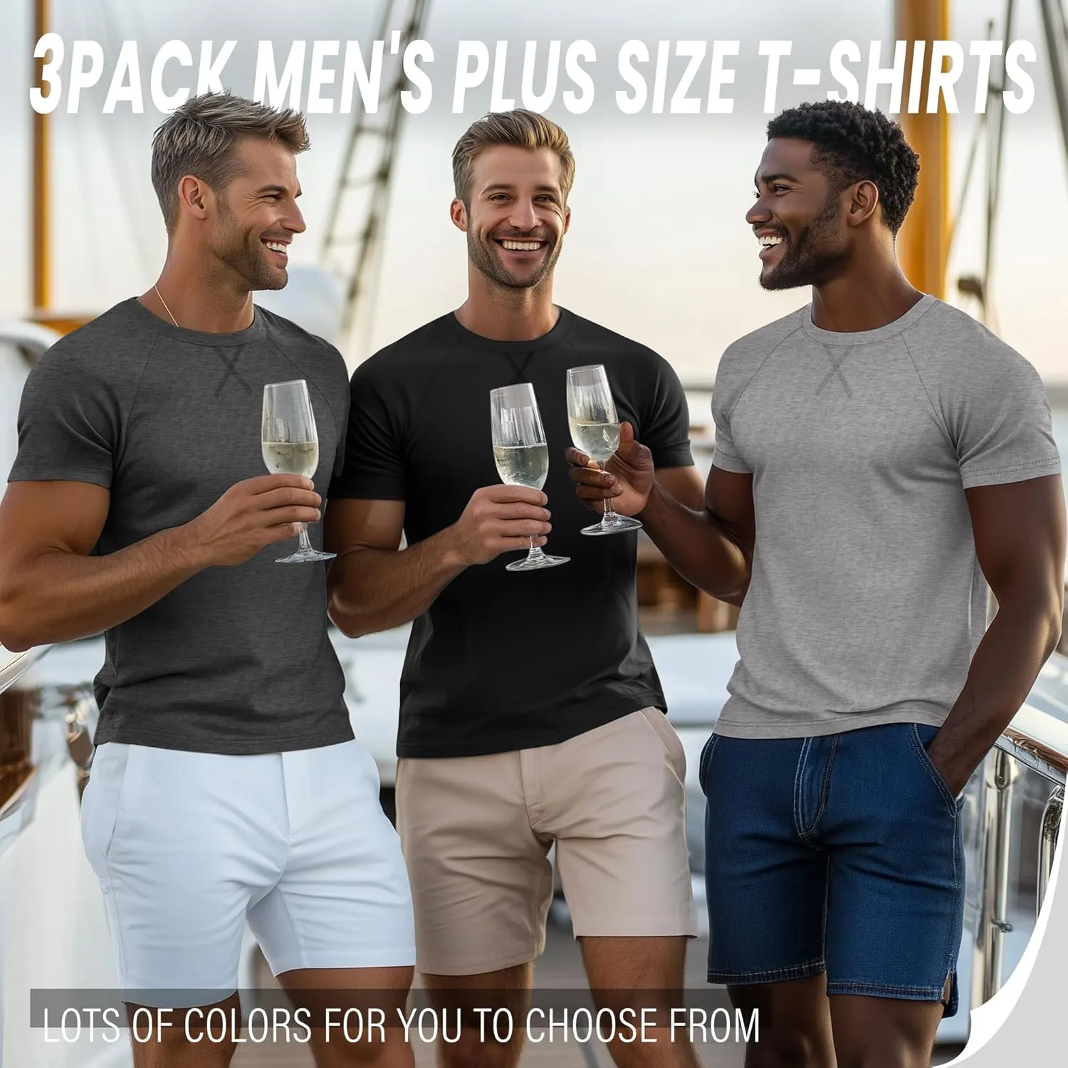 Neer 3 Pack Men's Big and Tall Short Sleeve Shirts Cotton Summer Crew Neck Embroidery Loose Fit Tops Casual Basic Tees