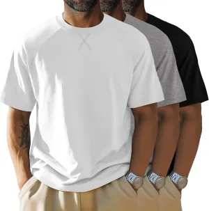 Neer 3 Pack Men's Big and Tall Short Sleeve Shirts Cotton Summer Crew Neck Embroidery Loose Fit Tops Casual Basic Tees