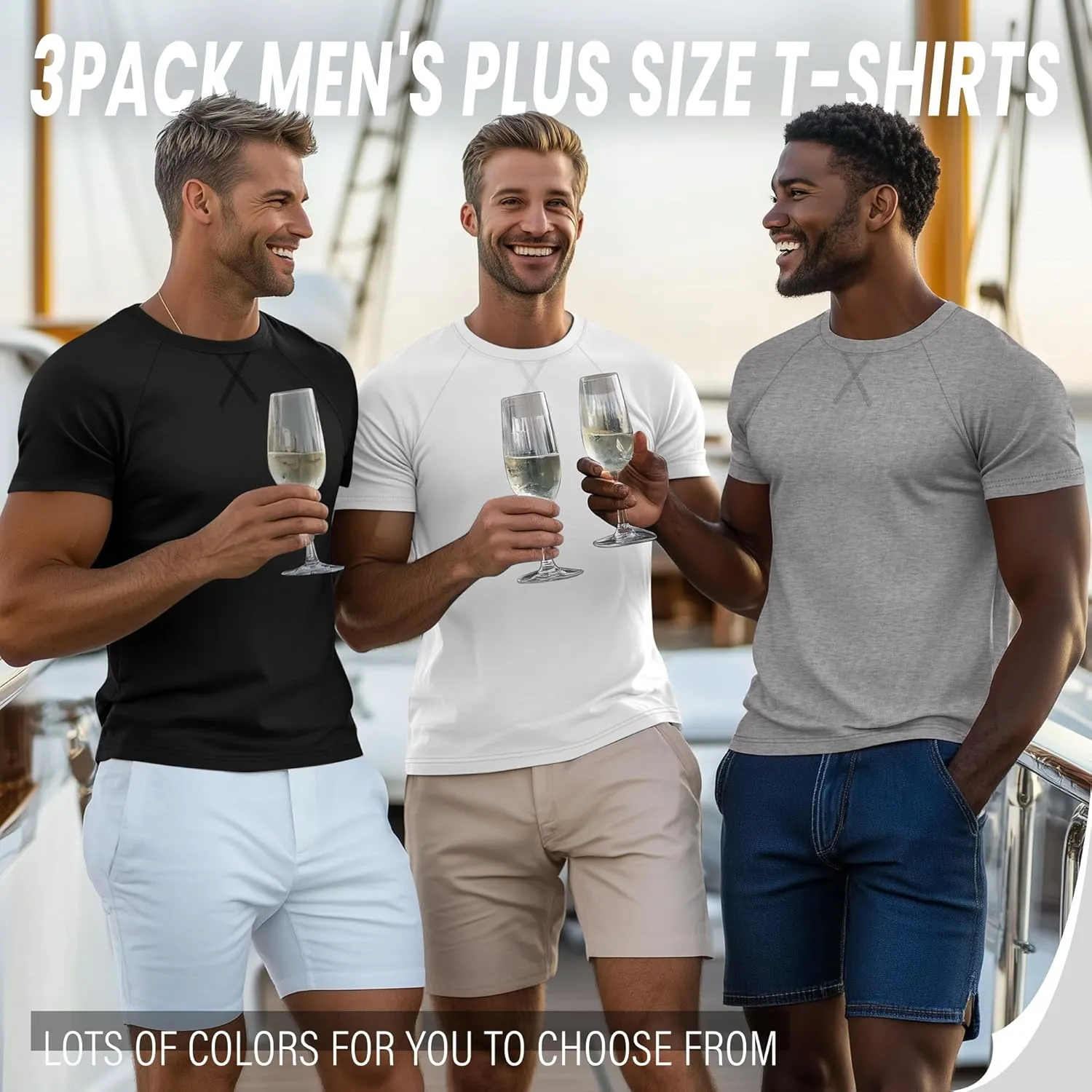 Neer 3 Pack Men's Big and Tall Short Sleeve Shirts Cotton Summer Crew Neck Embroidery Loose Fit Tops Casual Basic Tees