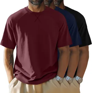 Neer 3 Pack Men's Big and Tall Short Sleeve Shirts Cotton Summer Crew Neck Embroidery Loose Fit Tops Casual Basic Tees