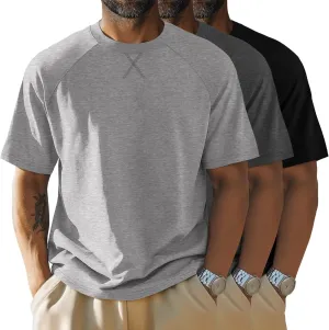 Neer 3 Pack Men's Big and Tall Short Sleeve Shirts Cotton Summer Crew Neck Embroidery Loose Fit Tops Casual Basic Tees