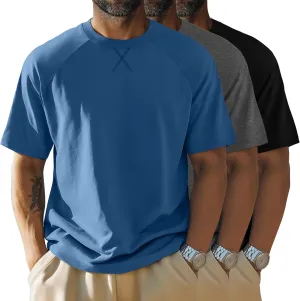 Neer 3 Pack Men's Big and Tall Short Sleeve Shirts Cotton Summer Crew Neck Embroidery Loose Fit Tops Casual Basic Tees