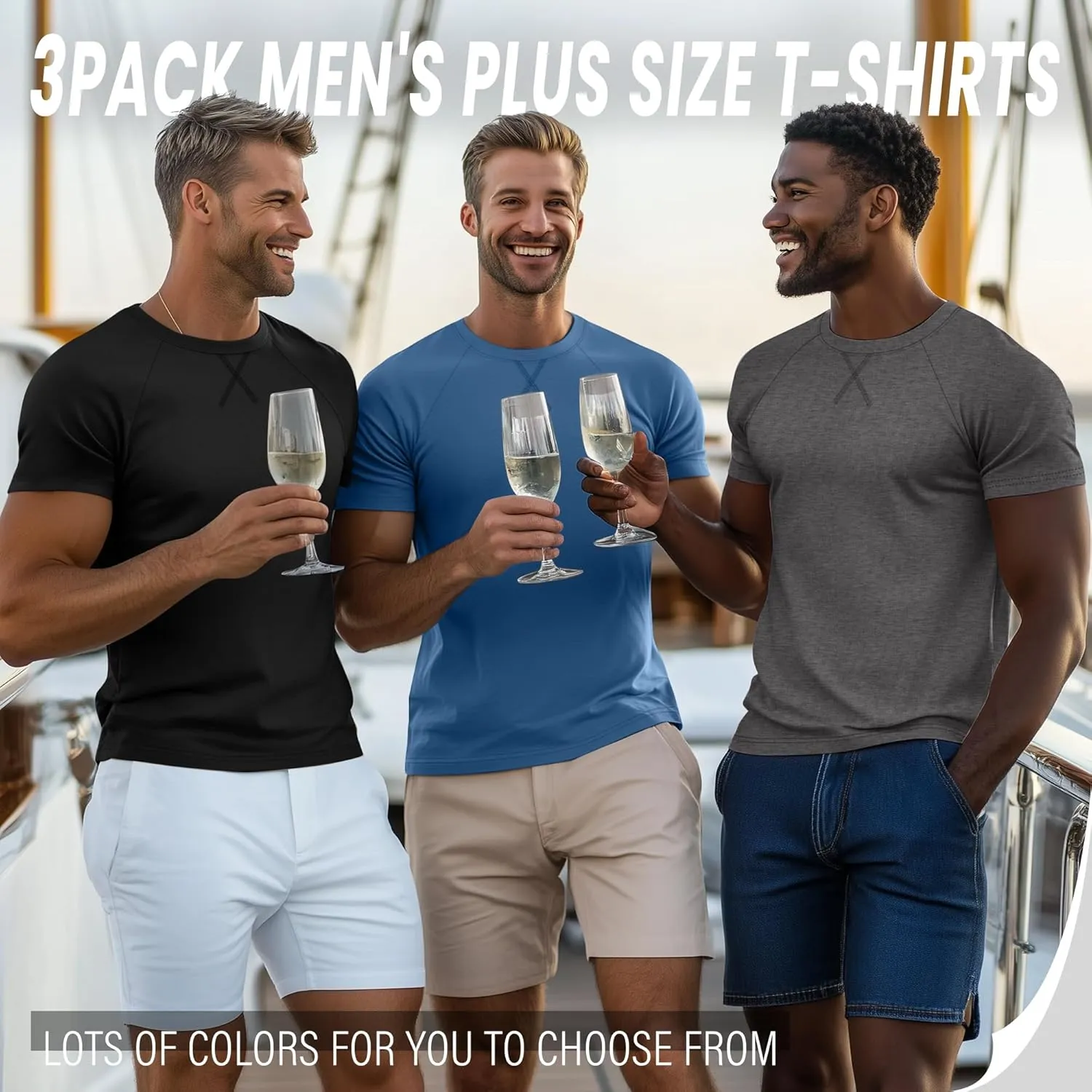 Neer 3 Pack Men's Big and Tall Short Sleeve Shirts Cotton Summer Crew Neck Embroidery Loose Fit Tops Casual Basic Tees