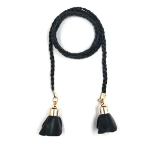 Nicely Braided Cord Rope Waist Belt With Hanging Rose