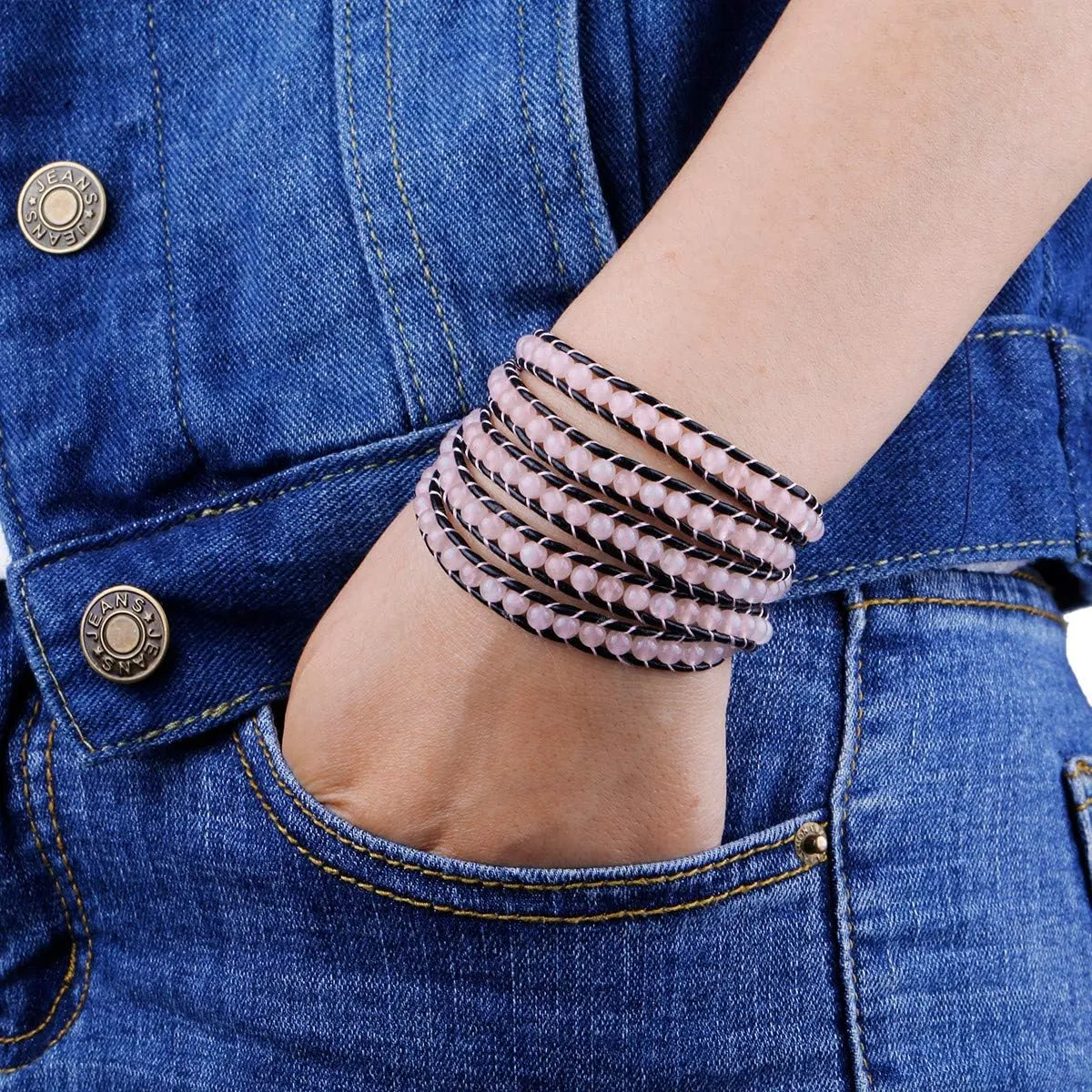 Nupuyai Handmade Leather Beaded Stone Wraps Bracelet Collection for Unisex