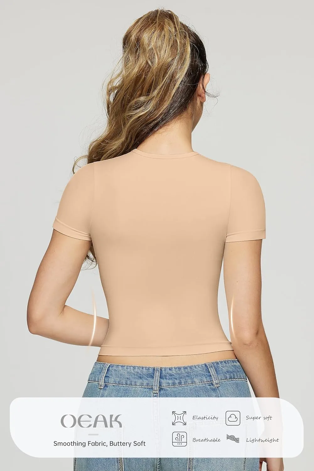 OEAK Womens T-Shirts Short Sleeve Shirts Crew Neck Basic Tees Soft Smoothing Seamless Tshirts Slim Fit Going Out Trendy Tops