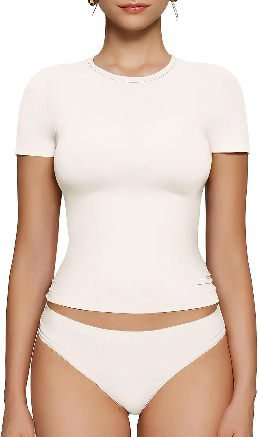 OEAK Womens T-Shirts Short Sleeve Shirts Crew Neck Basic Tees Soft Smoothing Seamless Tshirts Slim Fit Going Out Trendy Tops