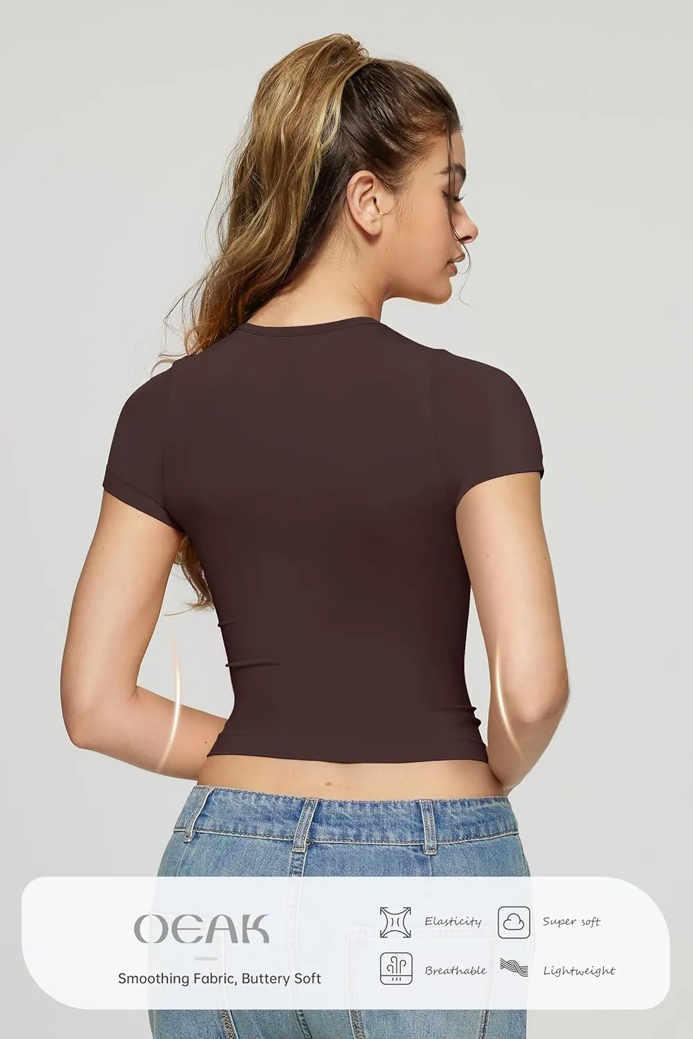 OEAK Womens T-Shirts Short Sleeve Shirts Crew Neck Basic Tees Soft Smoothing Seamless Tshirts Slim Fit Going Out Trendy Tops