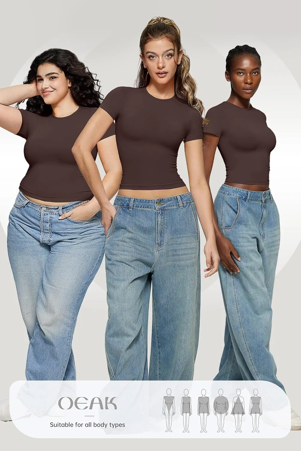 OEAK Womens T-Shirts Short Sleeve Shirts Crew Neck Basic Tees Soft Smoothing Seamless Tshirts Slim Fit Going Out Trendy Tops