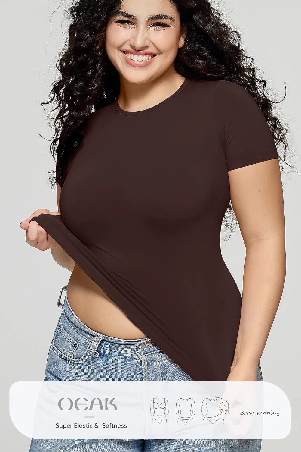 OEAK Womens T-Shirts Short Sleeve Shirts Crew Neck Basic Tees Soft Smoothing Seamless Tshirts Slim Fit Going Out Trendy Tops