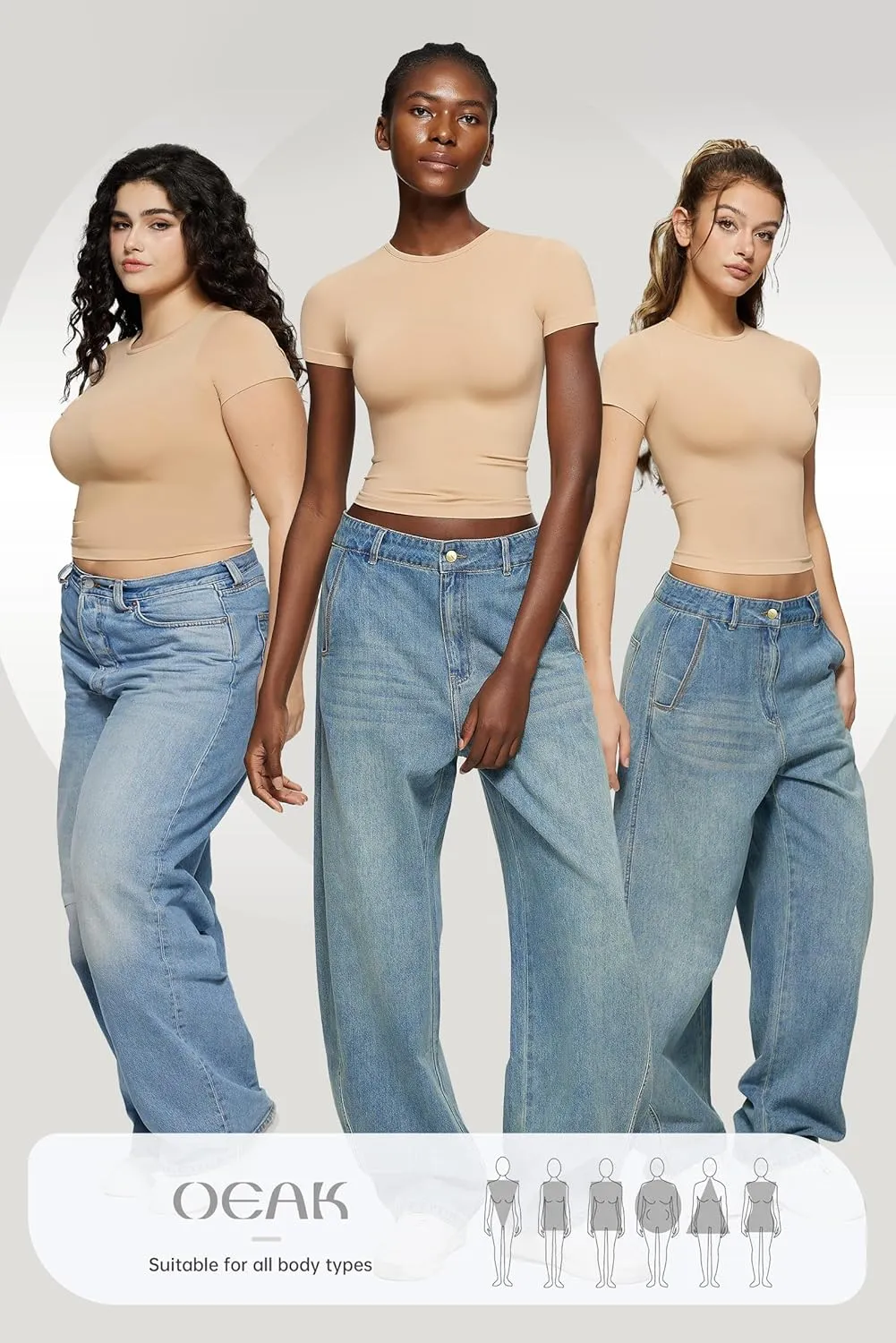 OEAK Womens T-Shirts Short Sleeve Shirts Crew Neck Basic Tees Soft Smoothing Seamless Tshirts Slim Fit Going Out Trendy Tops