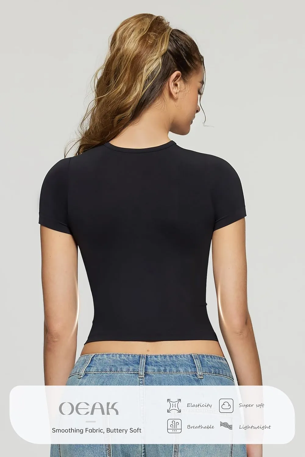 OEAK Womens T-Shirts Short Sleeve Shirts Crew Neck Basic Tees Soft Smoothing Seamless Tshirts Slim Fit Going Out Trendy Tops