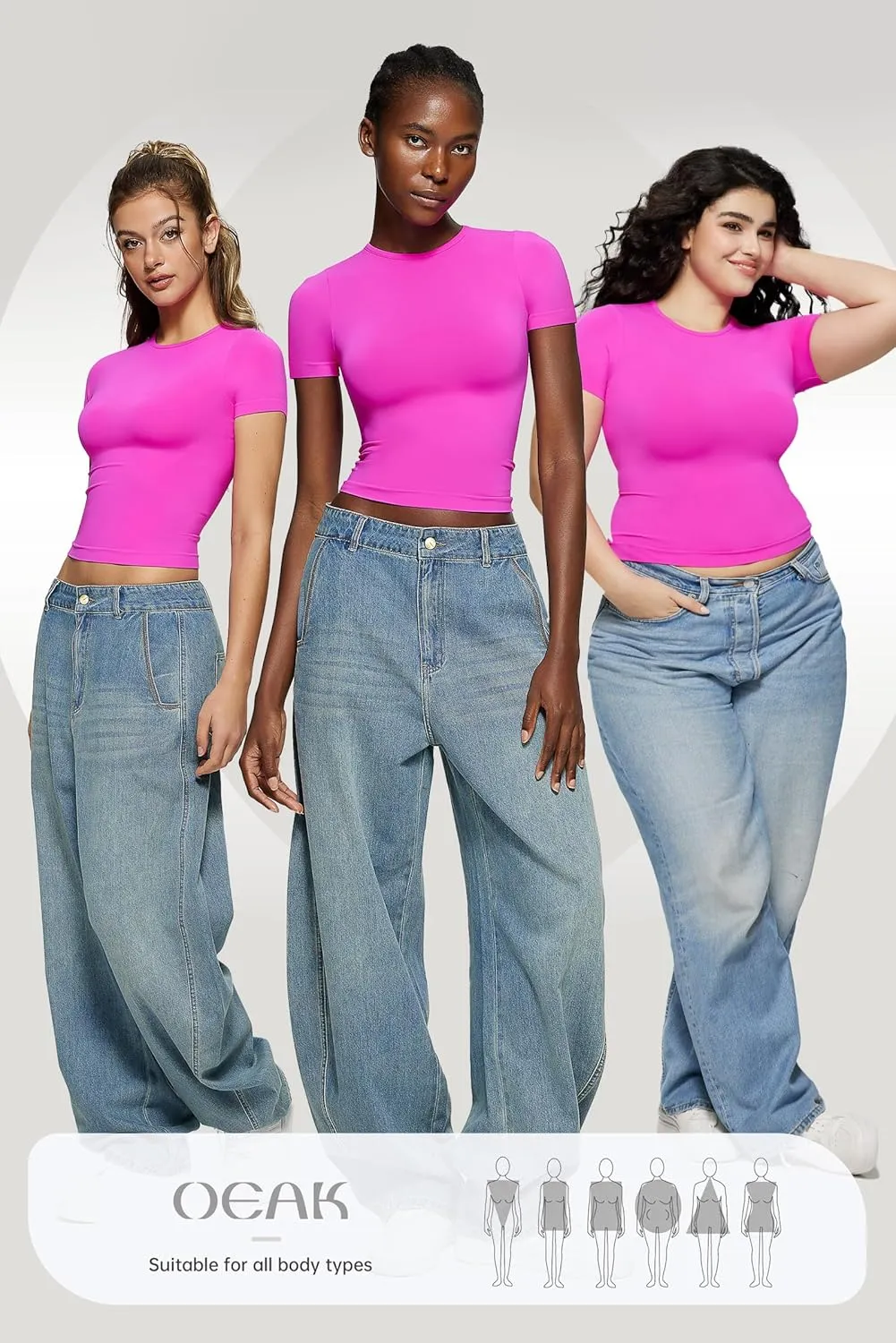 OEAK Womens T-Shirts Short Sleeve Shirts Crew Neck Basic Tees Soft Smoothing Seamless Tshirts Slim Fit Going Out Trendy Tops