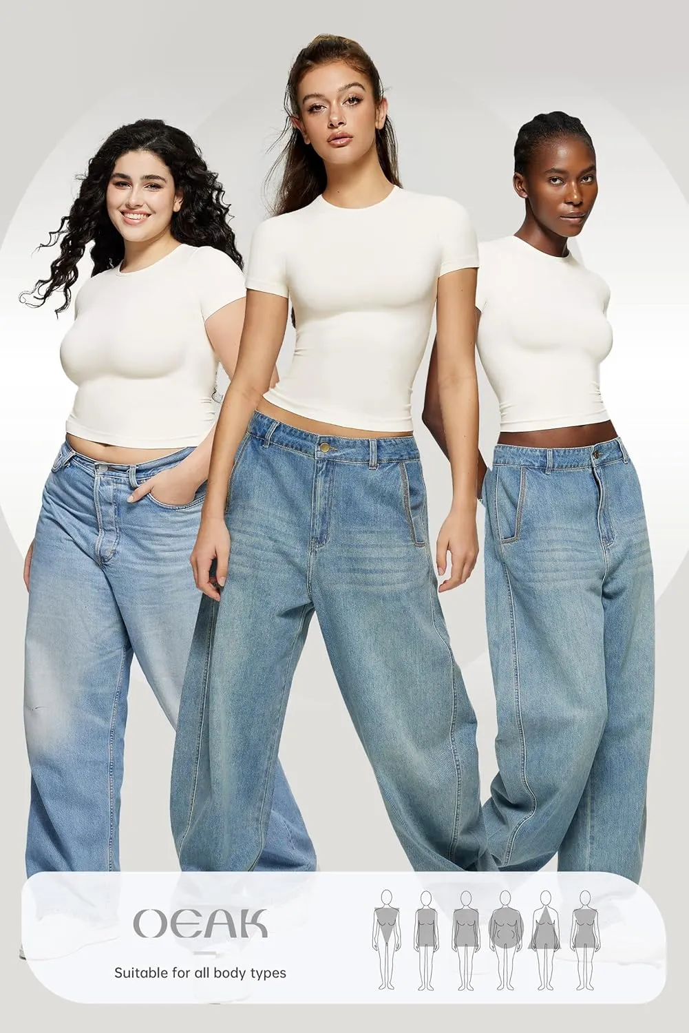 OEAK Womens T-Shirts Short Sleeve Shirts Crew Neck Basic Tees Soft Smoothing Seamless Tshirts Slim Fit Going Out Trendy Tops
