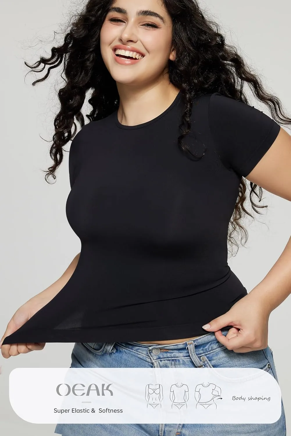 OEAK Womens T-Shirts Short Sleeve Shirts Crew Neck Basic Tees Soft Smoothing Seamless Tshirts Slim Fit Going Out Trendy Tops
