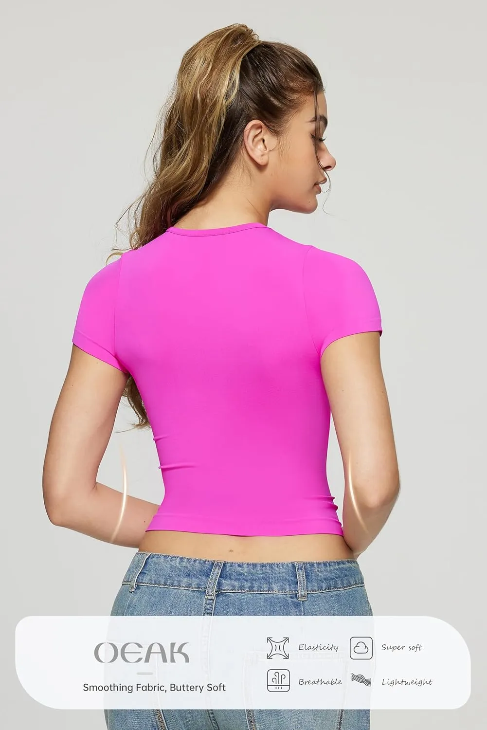 OEAK Womens T-Shirts Short Sleeve Shirts Crew Neck Basic Tees Soft Smoothing Seamless Tshirts Slim Fit Going Out Trendy Tops