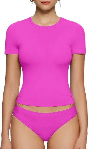 OEAK Womens T-Shirts Short Sleeve Shirts Crew Neck Basic Tees Soft Smoothing Seamless Tshirts Slim Fit Going Out Trendy Tops