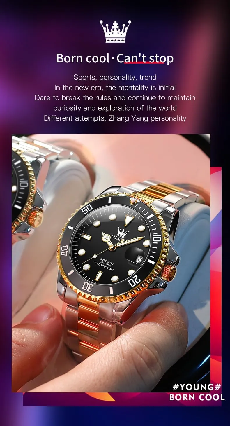 OLEVS Men Automatic Mechanical Watches Self Winding Luxury Stainless Steel Men Watch No Battery