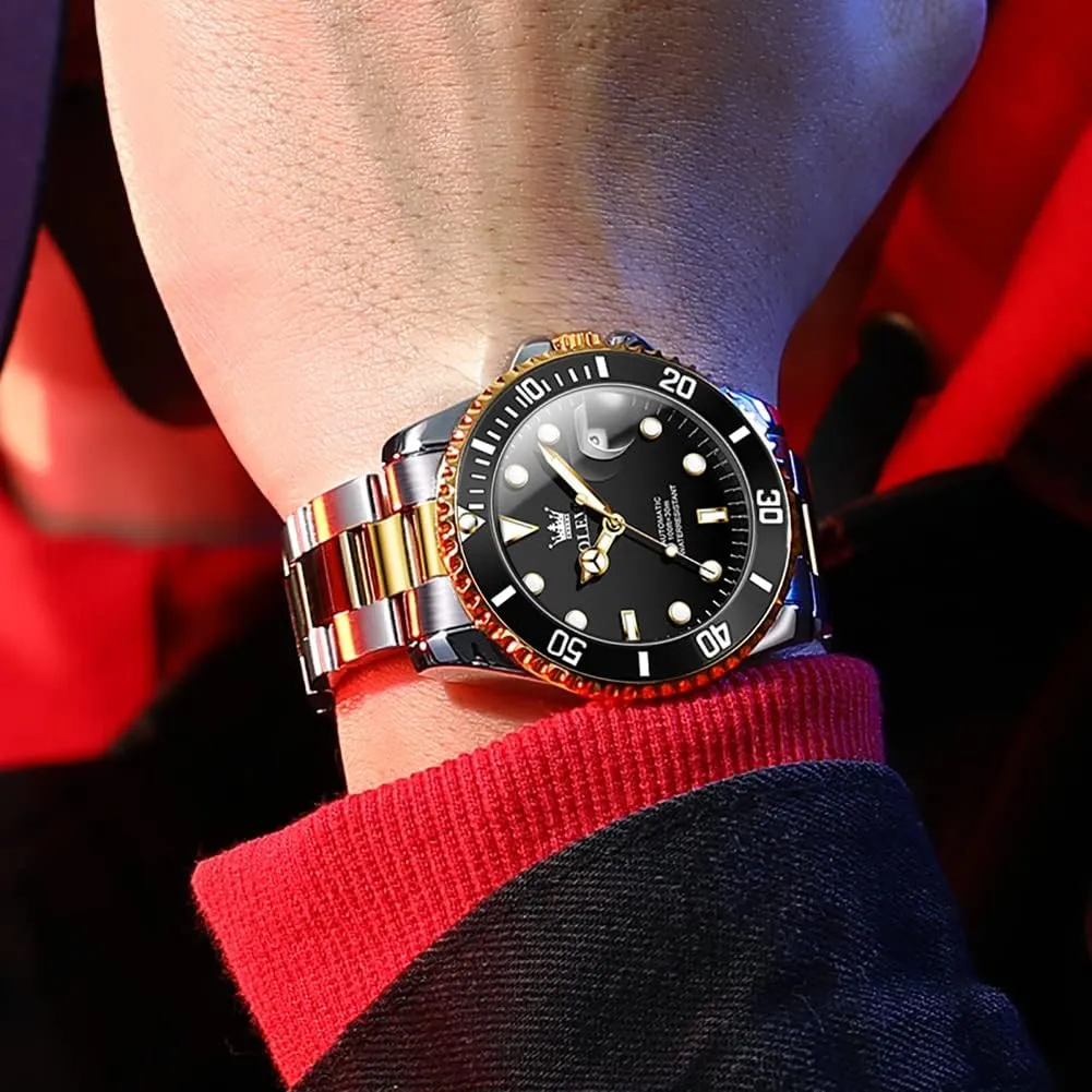 OLEVS Men Automatic Mechanical Watches Self Winding Luxury Stainless Steel Men Watch No Battery