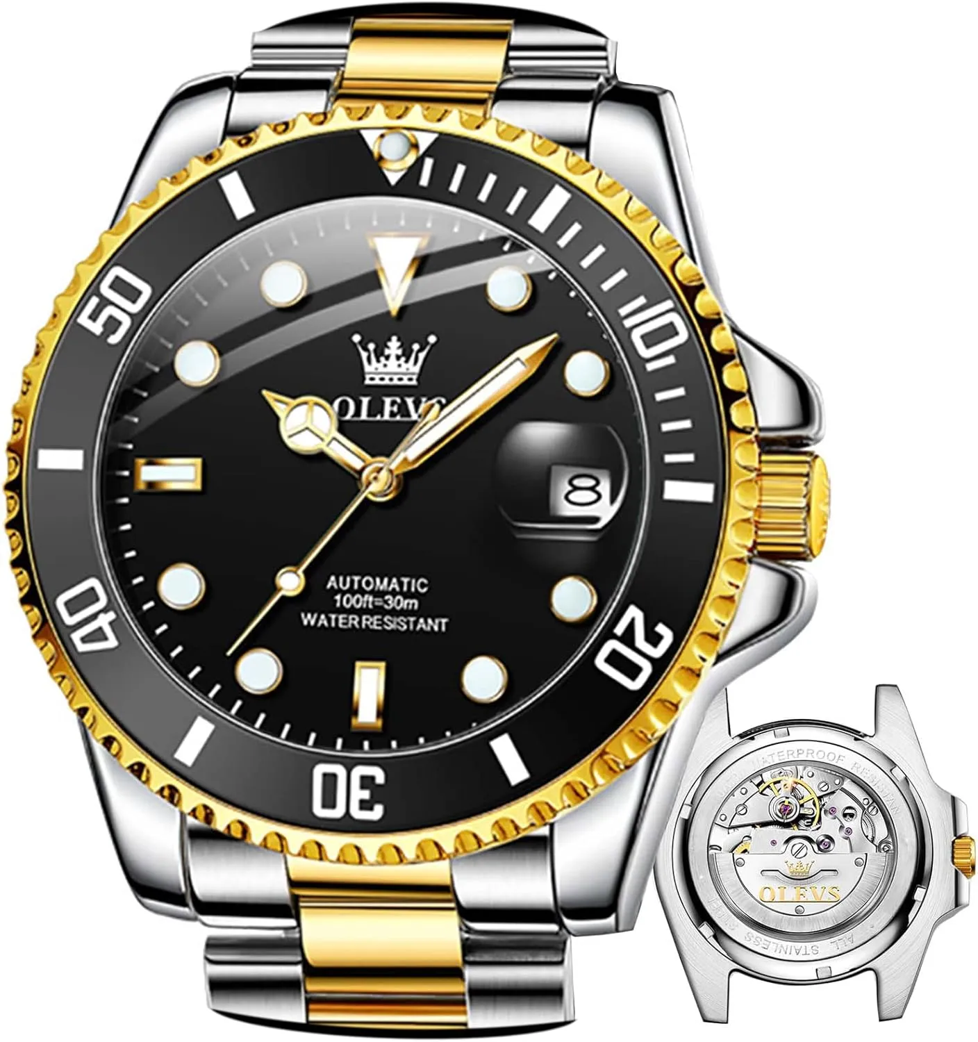 OLEVS Men Automatic Mechanical Watches Self Winding Luxury Stainless Steel Men Watch No Battery