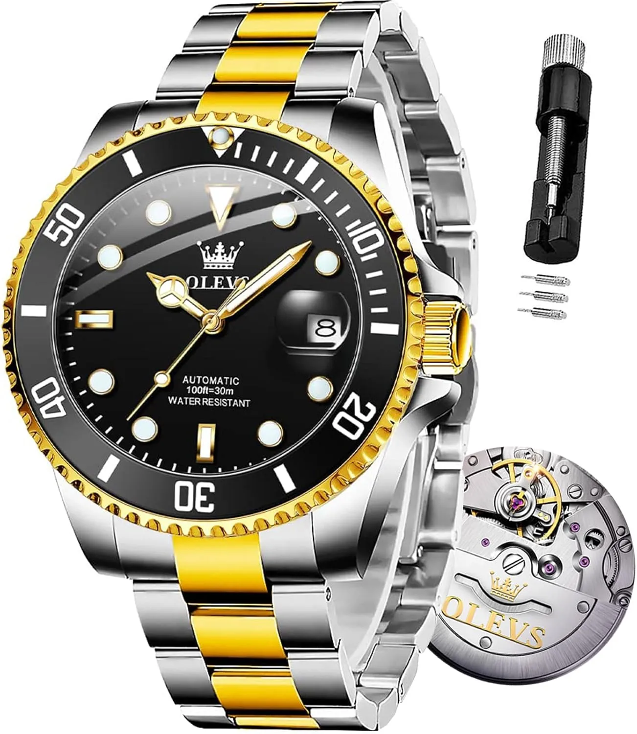 OLEVS Men Automatic Mechanical Watches Self Winding Luxury Stainless Steel Men Watch No Battery
