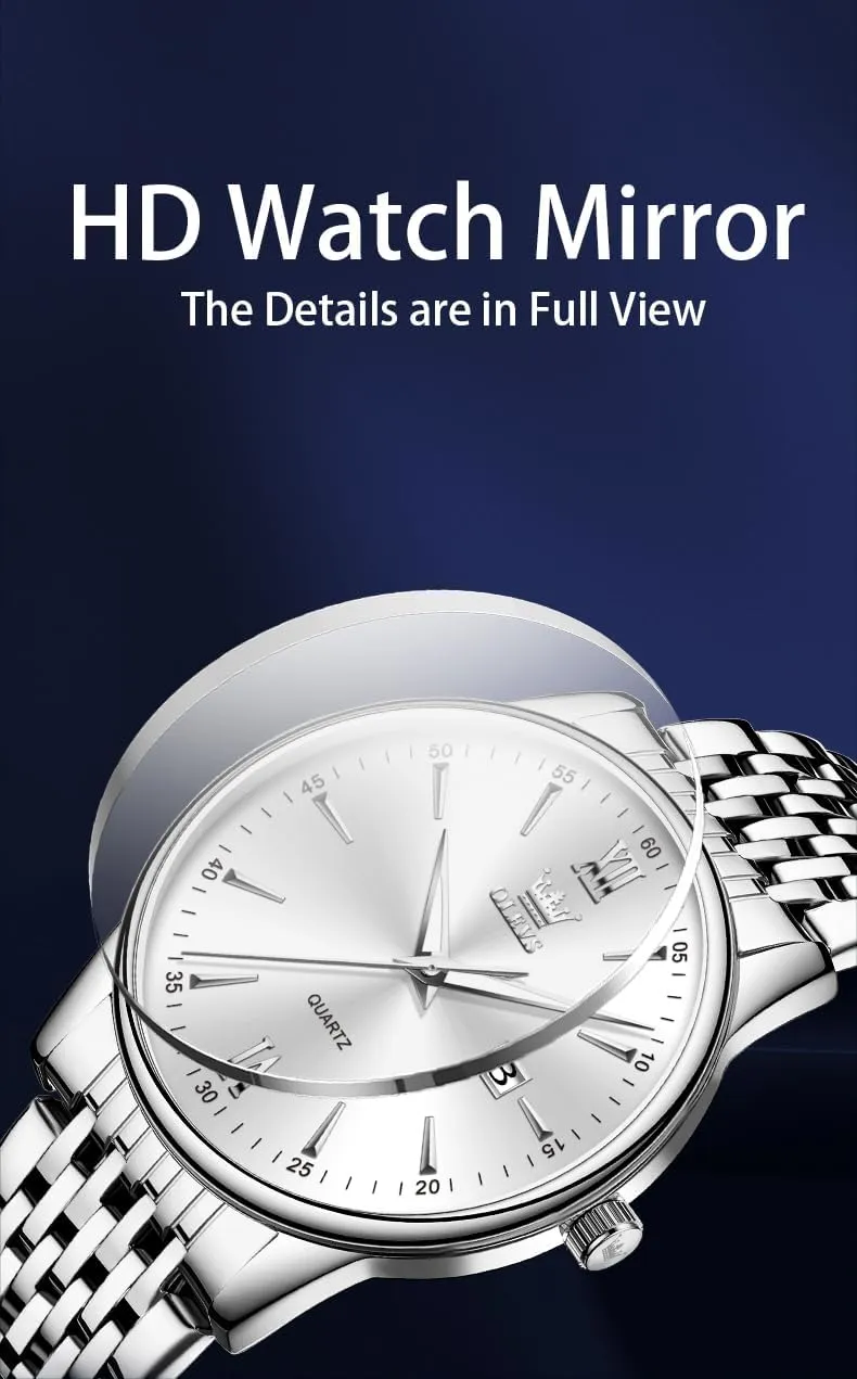 OLEVS Men's Watch,Classic Silver Watches for Men, Waterproof Stainless Steel Roman Numbers Men's Watch Easy to Read
