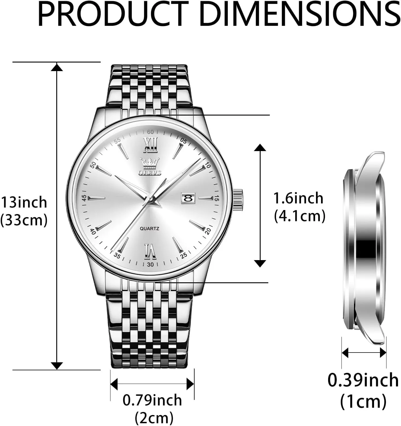 OLEVS Men's Watch,Classic Silver Watches for Men, Waterproof Stainless Steel Roman Numbers Men's Watch Easy to Read