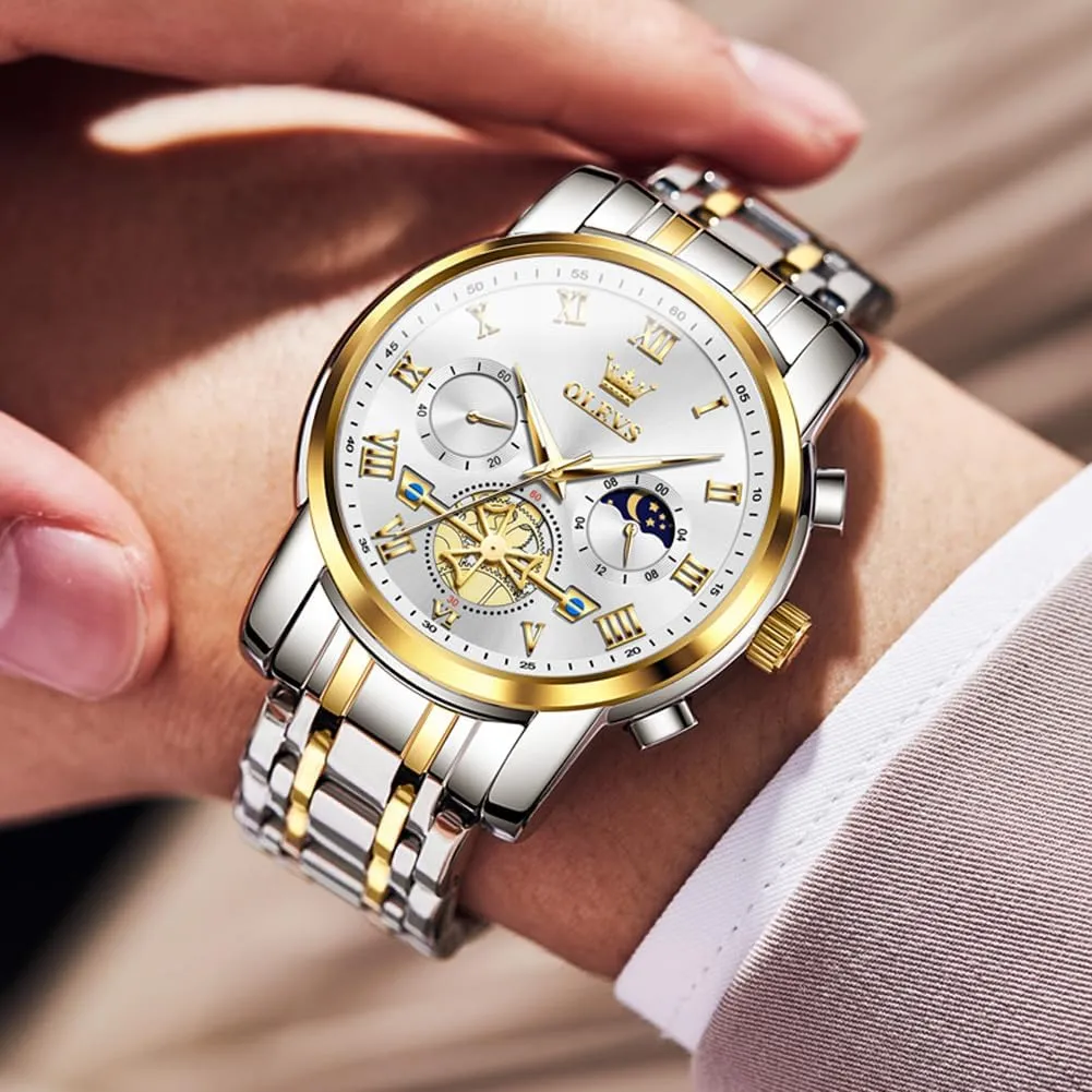 OLEVS Mens Watches Chronograph Business Dress Quartz Stainless Steel Waterproof Luminous Date Wrist Watch