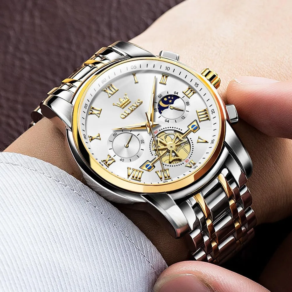 OLEVS Mens Watches Chronograph Business Dress Quartz Stainless Steel Waterproof Luminous Date Wrist Watch