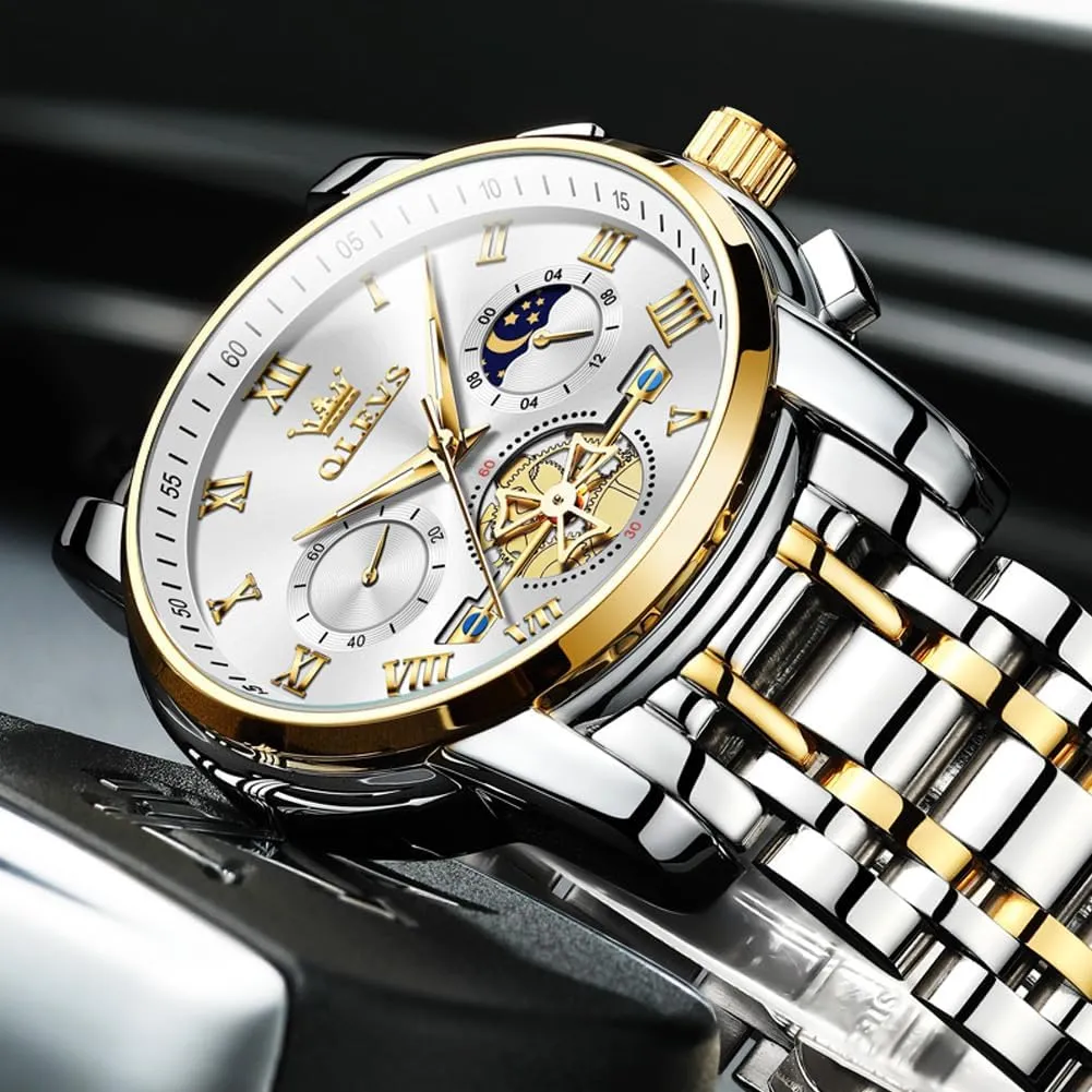 OLEVS Mens Watches Chronograph Business Dress Quartz Stainless Steel Waterproof Luminous Date Wrist Watch