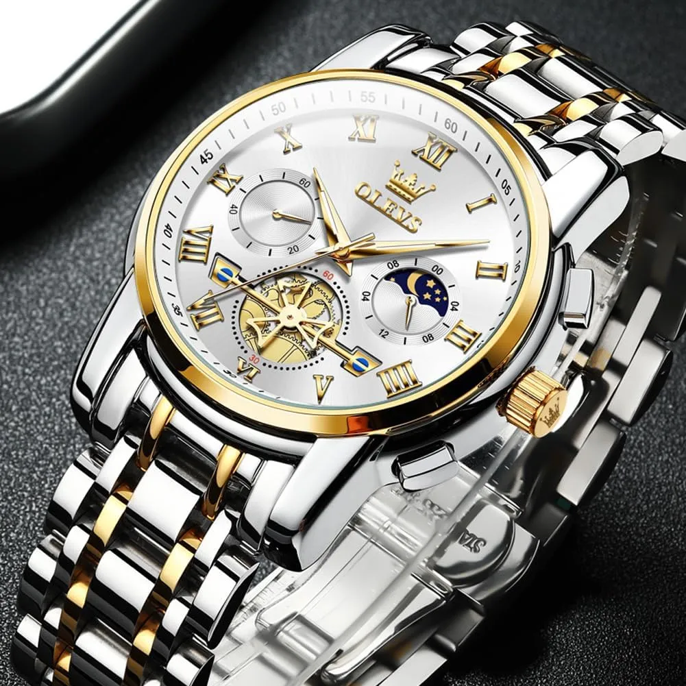 OLEVS Mens Watches Chronograph Business Dress Quartz Stainless Steel Waterproof Luminous Date Wrist Watch