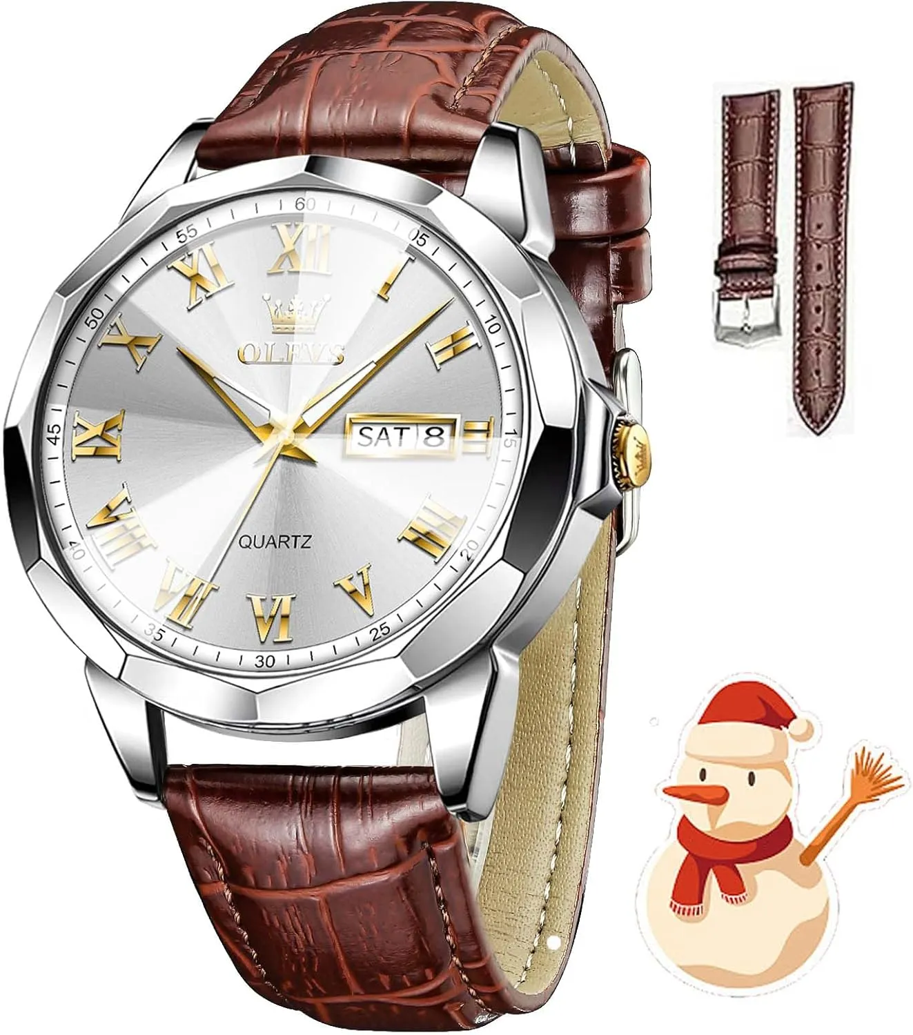 OLEVS Watches for Men Fashion Elegant Leather Band Men Watch Waterproof Quartz Analog Calendar Men's Wrist Watches Blue/White/Black