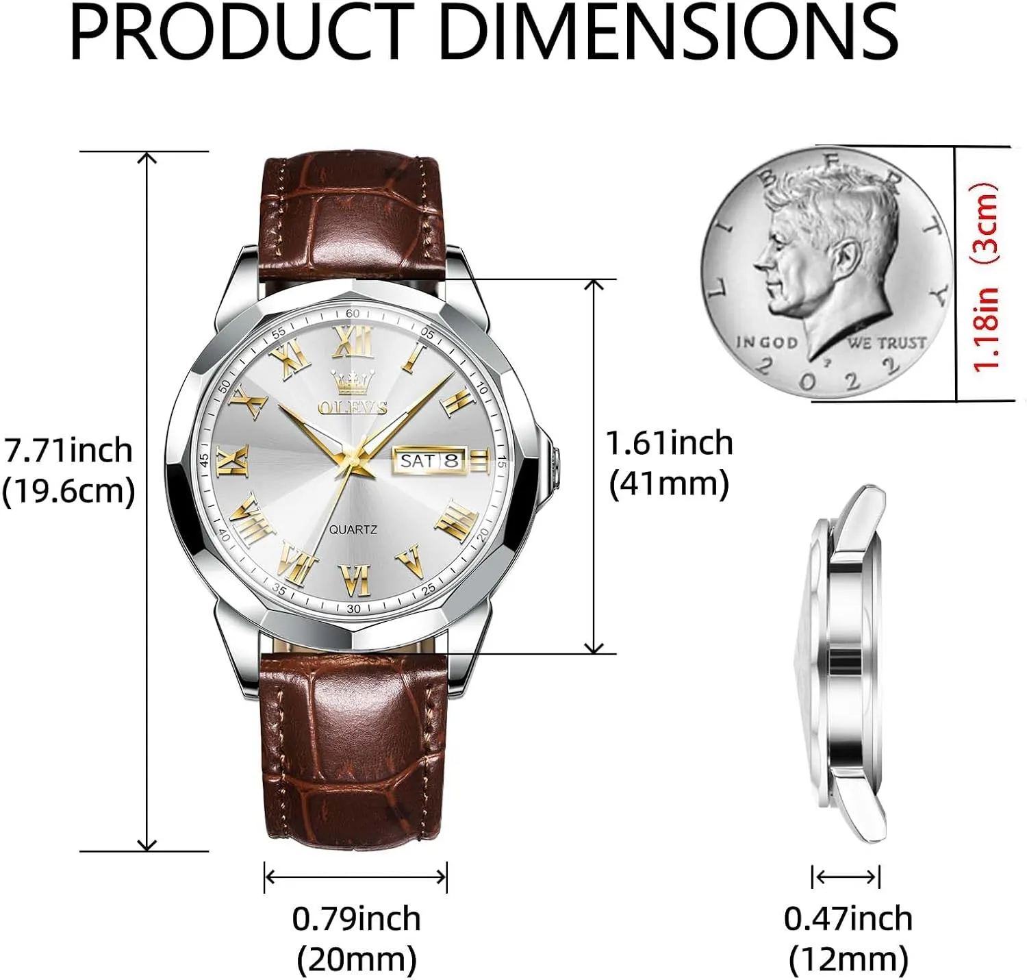 OLEVS Watches for Men Fashion Elegant Leather Band Men Watch Waterproof Quartz Analog Calendar Men's Wrist Watches Blue/White/Black
