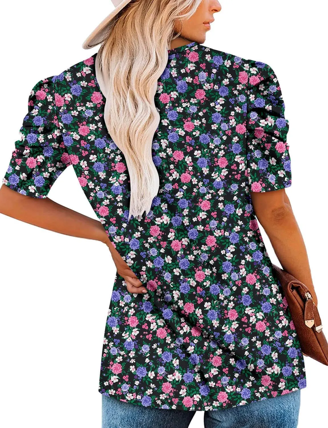 ONLYSHE Short Sleeve Shirts for Women Summer Tops Dressy Boho Blouses Crewneck Tunic Tops for Leggings S-3XL