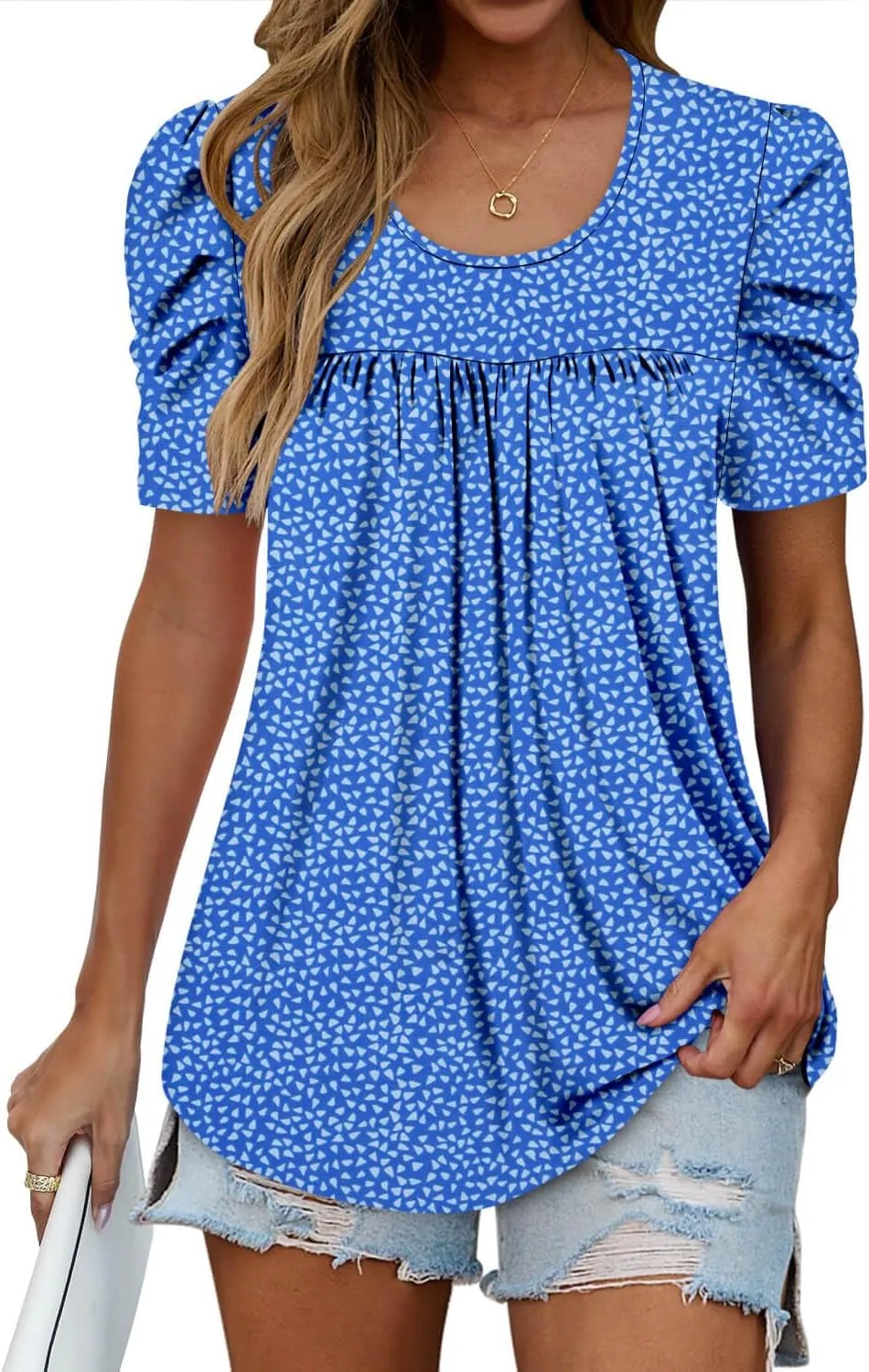 ONLYSHE Short Sleeve Shirts for Women Summer Tops Dressy Boho Blouses Crewneck Tunic Tops for Leggings S-3XL